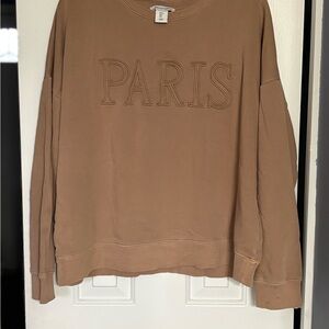 Cupcakes & Cashmere Paris Embroidered Sweatshirt Size L Tan Cotton Blend